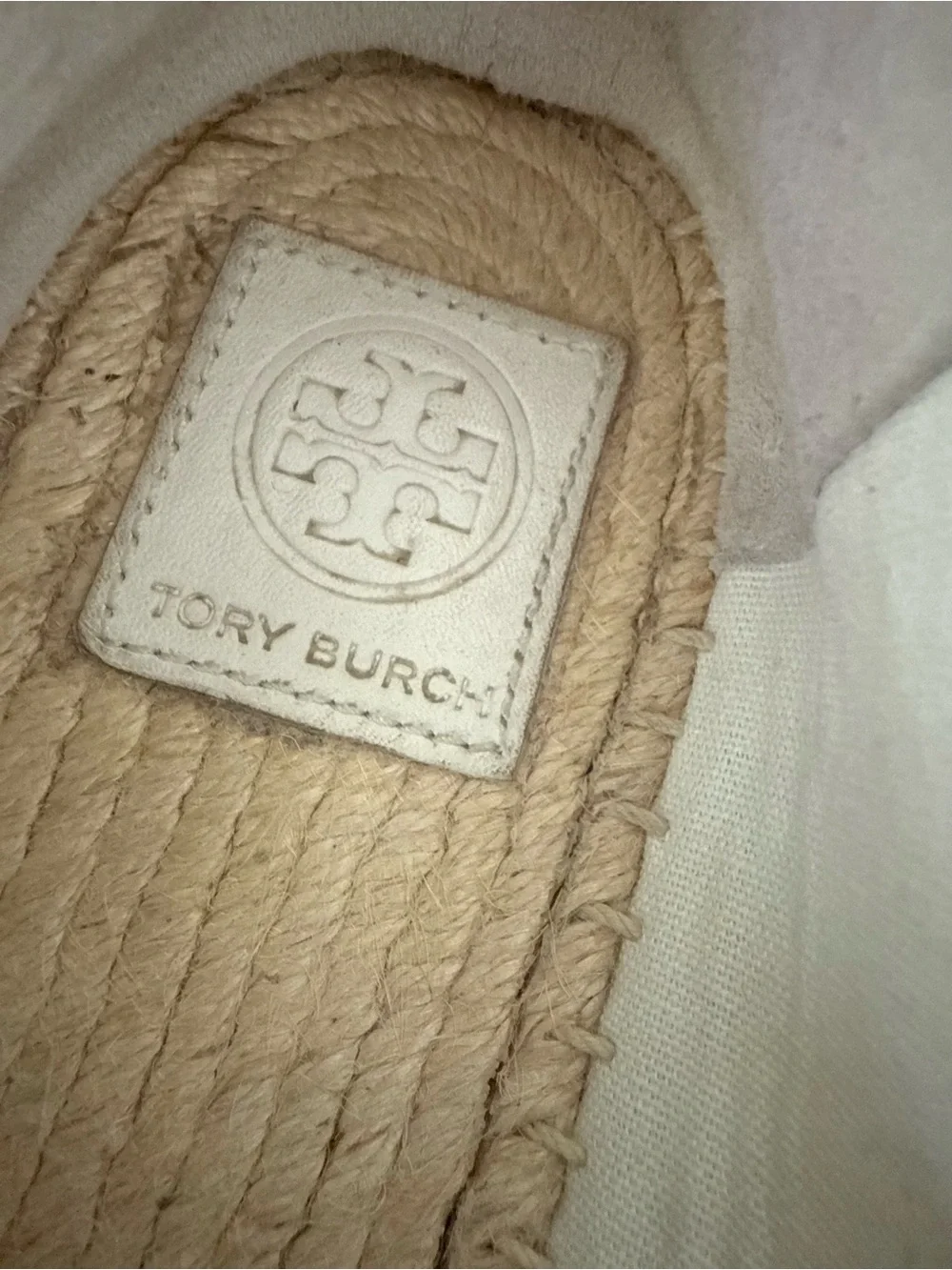 Tory Burch Two Tone Cream and Black Leather Espadrilles with Logo